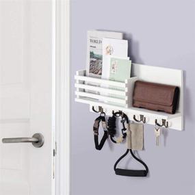 img 2 attached to 🗝️ Rustic Wooden Key and Mail Holder - Wall Mount Mail Organizer, Mail Sorter with 4 Key Rack Hooks, Decorative Hanging Decor for Entryway, Office, 100% Pine Wood (C-White)