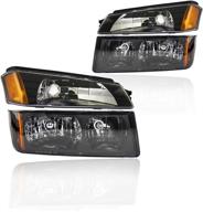 🚘 chevrolet chevy avalanche replacement headlight assembly: black housing, amber reflectors - (2002-2006, body cladding) - 15136536 15136537 15077336 15077337 logo