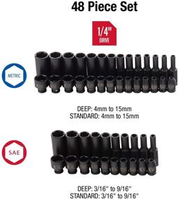 img 3 attached to 🔧 Sunex 1848, Набор головок для ударного гайковерта, 1/4 дюйма, 48 предметов, SAE/метрические, от 3/16 дюйма до 9/16 дюйма, от 4 мм до 15 мм, стандартные/глубокие, сталь Cr-Mo сплава, дизайн с закругленным углом, прочный кейс для хранения - улучшение SEO.
