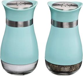 img 4 attached to ⚙️ Stylish 2-Pc. Set: MITBAK Salt and Pepper Shakers with Clear Glass Bottom - Blue