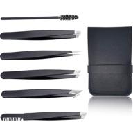 ✨ precision eyebrow tweezers set: 6-piece stainless steel kit for ingrown hair, splinter, blackhead, and facial hair removal - professional slant tip and pointed tweezers for women and men logo