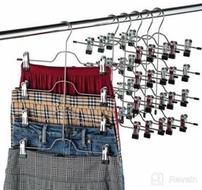 img 7 attached to 👗 ZOBER Space Saving 5 Tier Metal Skirt Hanger with Clips (3 Pack) - Hang 5-on-1, Expand Closet Space by 70%, Rubber Coated Clips, 360° Swivel Hook, Adjustable for Pants, Slacks, Jeans, Towels