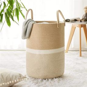img 4 attached to 🧺 Woven Collapsible Laundry Hamper by YOUDENOVA, 58L Capacity - Cotton Clothes Storage Basket for Blankets, Laundry Room and Bedroom Organization, Ideal Clothes Hamper