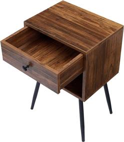 img 2 attached to 🛏️ VECELO Mid Century Modern Nightstand Set of 2: Stylish Bedside Table with Storage and Industrial Metal Legs for Home, Bedroom, Living Room - Brown