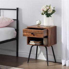 img 1 attached to 🛏️ VECELO Mid Century Modern Nightstand Set of 2: Stylish Bedside Table with Storage and Industrial Metal Legs for Home, Bedroom, Living Room - Brown