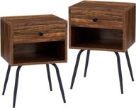 🛏️ vecelo mid century modern nightstand set of 2: stylish bedside table with storage and industrial metal legs for home, bedroom, living room - brown logo