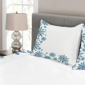 img 2 attached to ❄️ Snowflake Bedspread Set - Abstract Frozen Season Frame Pattern Christmas Celebration, Decorative Quilted 3 Piece Coverlet with 2 Pillow Shams, King Size, White Blue - Lunarable