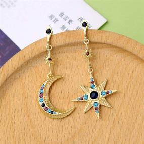 img 3 attached to Stylish Dangle Earrings for Women and Girls - Fashion Jewelry Featuring Moon, Stars, and Sun in Gold and Silver Finish