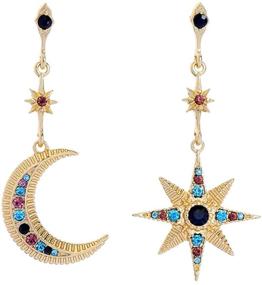 img 4 attached to Stylish Dangle Earrings for Women and Girls - Fashion Jewelry Featuring Moon, Stars, and Sun in Gold and Silver Finish