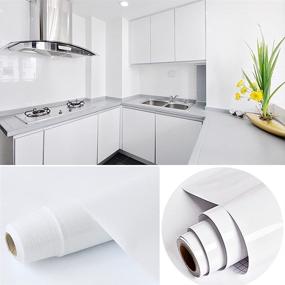 img 4 attached to 🌟 Shiny White Peel-and-Stick Wallpaper: Removable, Waterproof, Glossy Self-Adhesive Vinyl Film for Countertops, Cabinets, and Furniture (15.8" X 118")