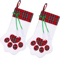 🐾 2 pack pet paw christmas stockings - uratot hanging decorations for fireplace, christmas tree - 18 x 11 inches логотип