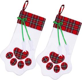 img 4 attached to 🐾 2 Pack Pet Paw Christmas Stockings - URATOT Hanging Decorations for Fireplace, Christmas Tree - 18 x 11 Inches