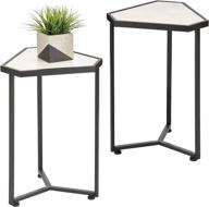 🔲 mdesign triangle metal & marble accent table - 2 pack - stylish side/end/drink tables with decorative legs and marble tops - matte black/marble finish - ideal home decor accent furniture for living room and bedroom logo