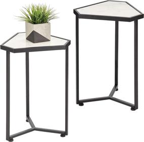 img 4 attached to 🔲 mDesign Triangle Metal & Marble Accent Table - 2 Pack - Stylish Side/End/Drink Tables with Decorative Legs and Marble Tops - Matte Black/Marble Finish - Ideal Home Decor Accent Furniture for Living Room and Bedroom