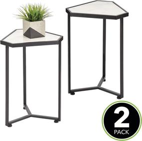 img 3 attached to 🔲 mDesign Triangle Metal & Marble Accent Table - 2 Pack - Stylish Side/End/Drink Tables with Decorative Legs and Marble Tops - Matte Black/Marble Finish - Ideal Home Decor Accent Furniture for Living Room and Bedroom