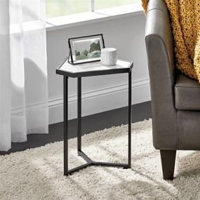 img 2 attached to 🔲 mDesign Triangle Metal & Marble Accent Table - 2 Pack - Stylish Side/End/Drink Tables with Decorative Legs and Marble Tops - Matte Black/Marble Finish - Ideal Home Decor Accent Furniture for Living Room and Bedroom