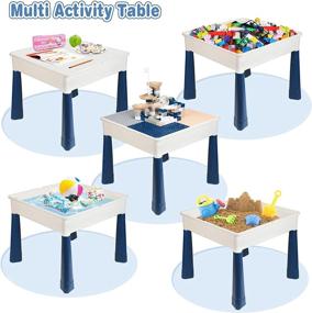 img 3 attached to 🧒 GobiDex 7 in 1 Multi Kids Activity Table Set with 2 Chairs, 100 Pcs Large Size Blocks Compatible with Classic Blocks - Water Table, Sand Table, and Building Blocks Table for Toddler Activities