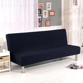 img 4 attached to 🛋️ Premium Stretch Sofa Bed Cover in Black - Elastic Armless Polyester Spandex Slipcover for 3 Seater Futon - Full Folding Couch Shield - Fits 80"x50" Folding Sofa Bed Without Armrests