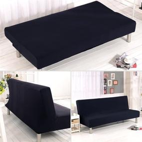 img 2 attached to 🛋️ Premium Stretch Sofa Bed Cover in Black - Elastic Armless Polyester Spandex Slipcover for 3 Seater Futon - Full Folding Couch Shield - Fits 80"x50" Folding Sofa Bed Without Armrests