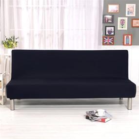 img 3 attached to 🛋️ Premium Stretch Sofa Bed Cover in Black - Elastic Armless Polyester Spandex Slipcover for 3 Seater Futon - Full Folding Couch Shield - Fits 80"x50" Folding Sofa Bed Without Armrests