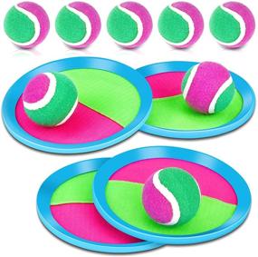 img 4 attached to 🏸 Kids Toss and Catch Ball Set, MENOLY Paddle Ball Games Kit, Sticky Ball Catch Game with 4 Paddles and 8 Balls for Outdoor Activities, Beach, Yard