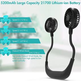 img 3 attached to 🌬️ Hands-Free Neckband Fan: 5200mAh Battery Powered with 4 Speeds, Natural Wind Mode, 360° Adjustable Design - Ideal for Sports, Home, Office & Travel (Black)