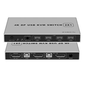 img 4 attached to 🖥️ BolAAzuL 2 Port Displayport KVM Switch 4K@60Hz | Dual-Port DP 1.2 KVM Switcher 2X1 4KX2K@60Hz 2K@144Hz | USB DP 2 in 1 Out