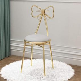 img 1 attached to 🦋 White PU Butterfly Stool Chair Ottoman Bench with Metal Legs - Modern Makeup Vanity Chair Stool in Gold for Kitchen, Bedroom, Living Room and Dining