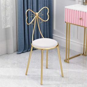 img 4 attached to 🦋 White PU Butterfly Stool Chair Ottoman Bench with Metal Legs - Modern Makeup Vanity Chair Stool in Gold for Kitchen, Bedroom, Living Room and Dining