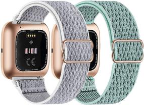 img 4 attached to 📿 Эластичные нейлоновые ремешки для Fitbit Versa/Versa 2/Versa Lite/Versa SE - тянущийся дышащий спортивный петлевой тканевый ремешок, 2 штуки - запасная браслетка для женщин и мужчин.