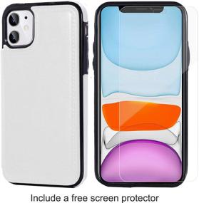 img 3 attached to 📱 JOYAKI iPhone 11 Wallet Case: Premium PU Leather, Card Holder, Kickstand & Screen Protector–Durable Shockproof Cover, Double Magnetic Clasp – White (6.1")