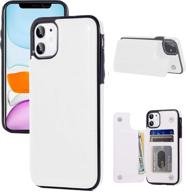 📱 joyaki iphone 11 wallet case: premium pu leather, card holder, kickstand & screen protector–durable shockproof cover, double magnetic clasp – white (6.1") logo