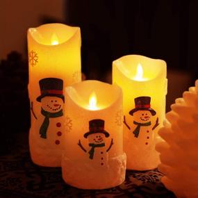 img 2 attached to 🕯️ Enhance Your Christmas Decor with Snowman Flickering Electric Candles - Battery Operated, Remote Control, Pack of 3 (5", 6", 8")