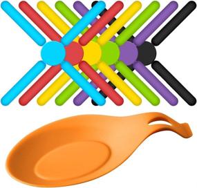 img 4 attached to Set of 6 Non-slip Foldable Silicone Trivets by SourceTon - Collapsible Cross Design in Adorable Colors - Silicone Pot Holder, Hot Pad, and Spoon Rest Set with Free Bonus Balloon Whisk Rest