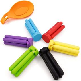 img 3 attached to Set of 6 Non-slip Foldable Silicone Trivets by SourceTon - Collapsible Cross Design in Adorable Colors - Silicone Pot Holder, Hot Pad, and Spoon Rest Set with Free Bonus Balloon Whisk Rest