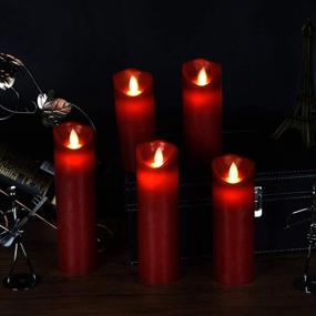 img 2 attached to 🕯️ Set of 5 Burgundy Real Wax Pillar Flameless Battery Operated Candles with Dancing Flame - 5", 6", 7", 8", 9" - LED Candles with 10-Key Remote, 24-Hour Cycling Timer