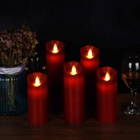 img 1 attached to 🕯️ Set of 5 Burgundy Real Wax Pillar Flameless Battery Operated Candles with Dancing Flame - 5", 6", 7", 8", 9" - LED Candles with 10-Key Remote, 24-Hour Cycling Timer