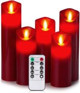 🕯️ set of 5 burgundy real wax pillar flameless battery operated candles with dancing flame - 5", 6", 7", 8", 9" - led candles with 10-key remote, 24-hour cycling timer логотип