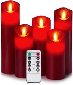 img 4 attached to 🕯️ Set of 5 Burgundy Real Wax Pillar Flameless Battery Operated Candles with Dancing Flame - 5", 6", 7", 8", 9" - LED Candles with 10-Key Remote, 24-Hour Cycling Timer