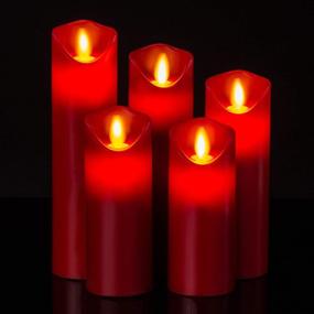 img 3 attached to 🕯️ Set of 5 Burgundy Real Wax Pillar Flameless Battery Operated Candles with Dancing Flame - 5", 6", 7", 8", 9" - LED Candles with 10-Key Remote, 24-Hour Cycling Timer