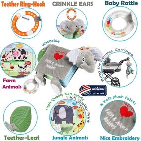 img 3 attached to 📚 Soft Baby Cloth Book: Crinkle Elephant Fabric Infant Books Teething Teether, Educational Bunny Toy for Babies, Toddlers 1 Year Old & Up - Stuffed Farm Animal Jungle Plush Book, Touch and Feel Toy