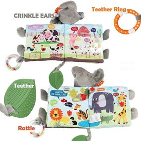 img 1 attached to 📚 Soft Baby Cloth Book: Crinkle Elephant Fabric Infant Books Teething Teether, Educational Bunny Toy for Babies, Toddlers 1 Year Old & Up - Stuffed Farm Animal Jungle Plush Book, Touch and Feel Toy