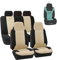 fh group fb107115 premium beige fabric seat covers - full set + gift, universal fit for cars, trucks, and suvs logo