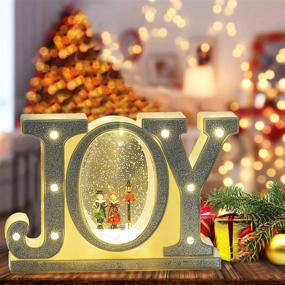 img 3 attached to 🎄 Joy Family Musical Christmas Snow Globe Lantern - Lighted Xmas Water Lantern with Swirling Glitter - 6 Hour Timer Home Holiday Decorations (Joy Lantern)
