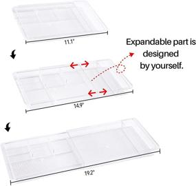 img 2 attached to 🗄️ Oubonun Adjustable Drawer Organizer 11.1” to 19.2” Width, Compact Cosmetic Storage 1.3” Height, 4 Packs, Transparent Plastic Trays with 7 Compartments for Vanity Table, Bath, and Home Office Desk