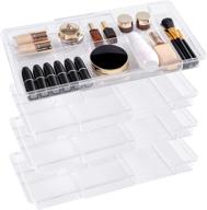 🗄️ oubonun adjustable drawer organizer 11.1” to 19.2” width, compact cosmetic storage 1.3” height, 4 packs, transparent plastic trays with 7 compartments for vanity table, bath, and home office desk logo