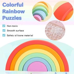 img 2 attached to 🌈 Montessori Rainbow Stacking Toy: Silicone Baby Stacker Building Blocks - Nesting Puzzle for 6-12 Months (6Pcs)