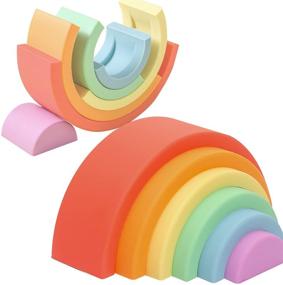 img 4 attached to 🌈 Montessori Rainbow Stacking Toy: Silicone Baby Stacker Building Blocks - Nesting Puzzle for 6-12 Months (6Pcs)