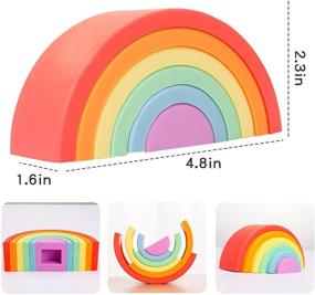 img 3 attached to 🌈 Montessori Rainbow Stacking Toy: Silicone Baby Stacker Building Blocks - Nesting Puzzle for 6-12 Months (6Pcs)