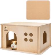 🐾 pawchie small animal wooden hut hideout - guinea pig & hamster habitat with windows, detachable pet hat, ideal wooden living space for small pets logo